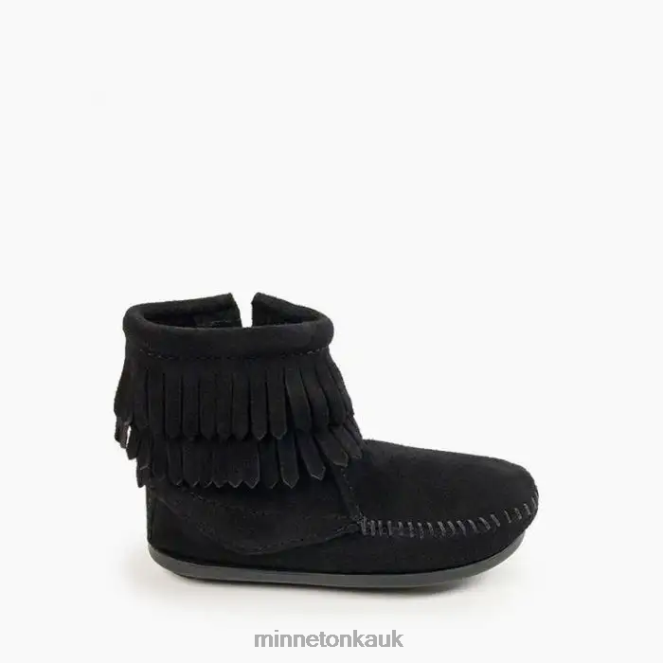 Minnetonka Kids Black Double Fringe Side Zip Boot Footwear AD084463