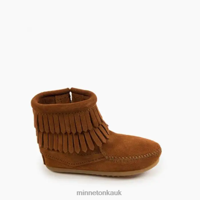 Minnetonka Kids Brown Double Fringe Side Zip Boot Footwear AD084464