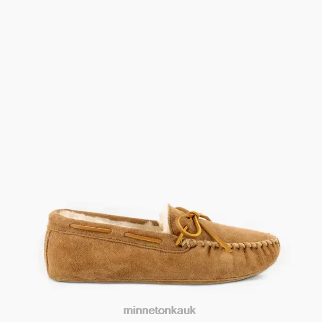 Minnetonka Men Golden Tan Sheepskin Softsole Moc Footwear AD084404