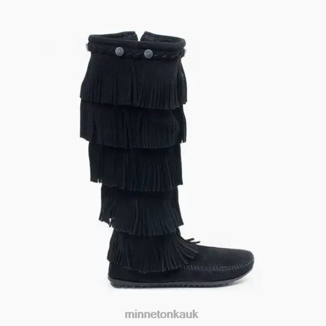 Minnetonka Women Black 5-Layer Fringe Boot Footwear AD08427