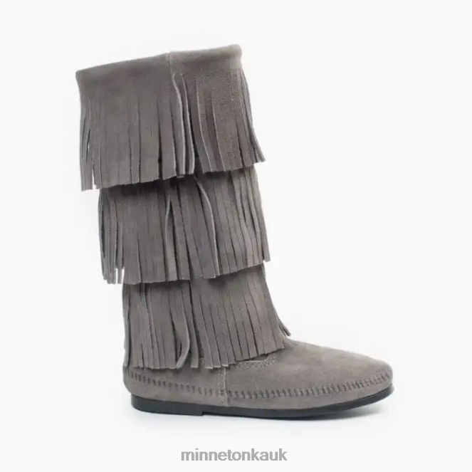 Minnetonka Women Grey 3-Layer Fringe Boot Footwear AD0843