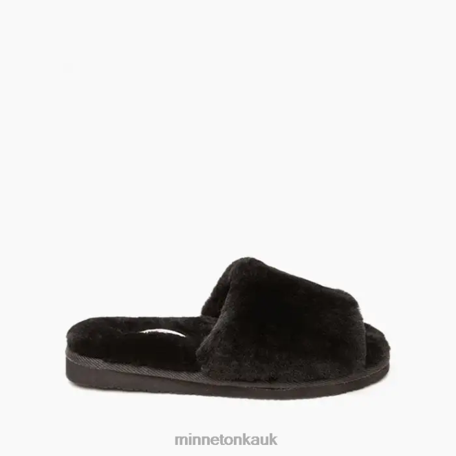 Minnetonka Women Black Sheepskin Open Slide Footwear AD084258