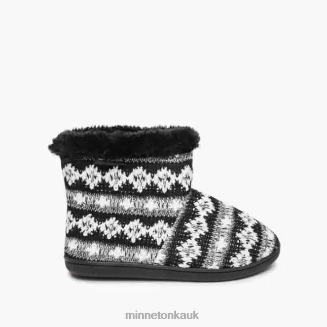 Minnetonka Women Black White Knit Betty Footwear AD084239