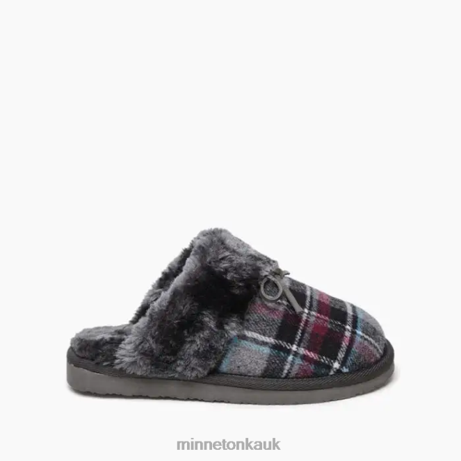 Minnetonka Women Grey Autumn Plaid Flurry Scuff Footwear AD084306